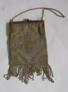 Vtg metal hand beaded ART DECO purse with metal frame Silver Gold - Picture 1 of 7