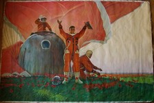 Russian Ukrainian Soviet oil painting grandiose realism Space Astronaut crew