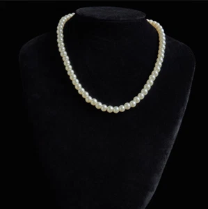 Women's glass imitation pearl white bead chain necklace elegant premium 7mm, 8mm - Picture 1 of 6