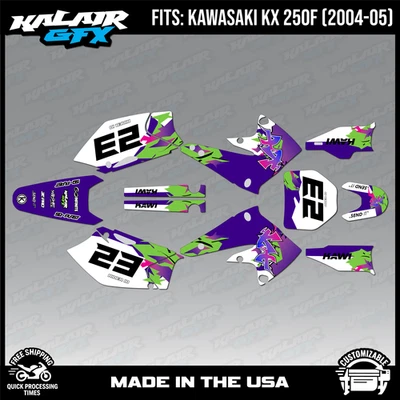 Kit de gráficos para Kawasaki KX250F (2004-2005) KX 250F retroceso - PÚRPURA Foto 1 de 4