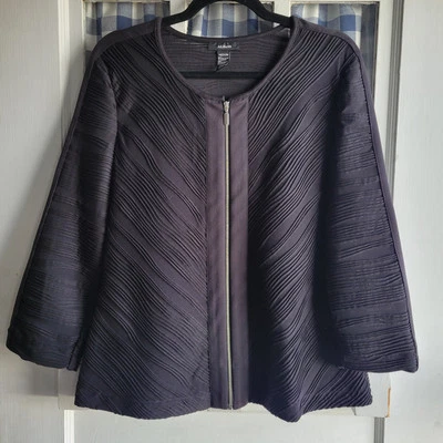 Chaqueta Blazer Alfani Mujer Negra Acanalada Cremallera Frontal Manga Larga Talla M Foto 1 de 4