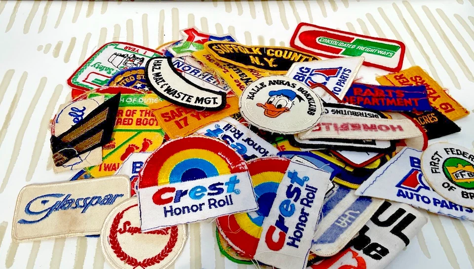 Vintage lot of fabric patches- advertising-auto parts+-please read - Image 1 of 4