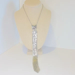 Vintage Mesh Tie Necklace Retro 70s Y2K Silver Tone Statement Piece Costume - Picture 1 of 16