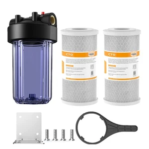10 Inch Clear Whole House Water Filter Housing 2p Carbon Block Filtration System - Picture 1 of 14