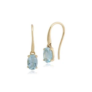 Classic Oval Aquamarine Claw Set Drop Earrings in 9ct Yellow Gold - Picture 1 of 3