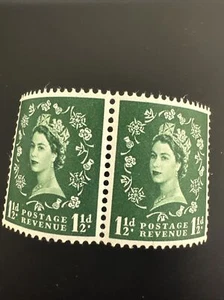 Estampilla de Gran Bretaña verde de 1 1/2 penique de la reina Isabel - Imagen 1 de 2