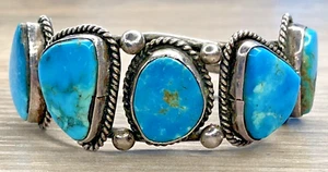 Brazalete Navajo Peón Antiguo Esterlina 925 Natural Bisbee Turquesa 5 Piedras 31g - Imagen 1 de 15