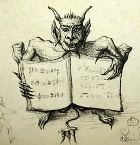DIABOLUS IN MUSICA le triton, Dessin original à l'encre, la musique du diable - Imagen 1 de 3