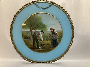 Estampado campesino vintage en marco de metal turquesa y dorado  - Imagen 1 de 5