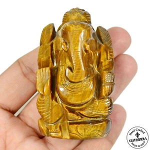 565 kt natürliche unbehandelte Tigerauge einzelne Steinschnitzerei Lord Ganesha Skulptur - Bild 1 von 7