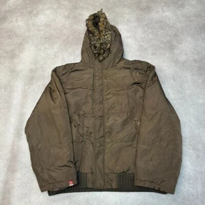 Guess Rain Jacket Mens 2XL Y2K Fleece Lined Vintage Full-Zip Coat Brown - Picture 1 of 10