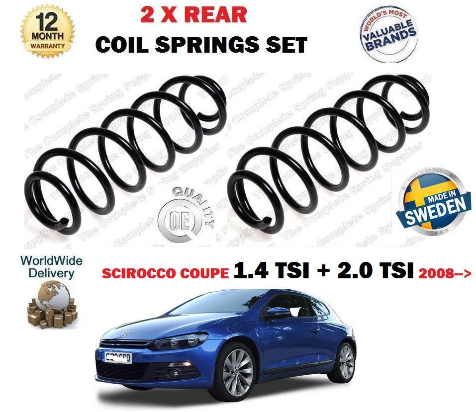 FOR VOLKSWAGEN VW SCIROCCO 1.4 2.0 TSI + DCC 2008-> NEW 2X REAR COIL SPRINGS SET - Image 1 of 1