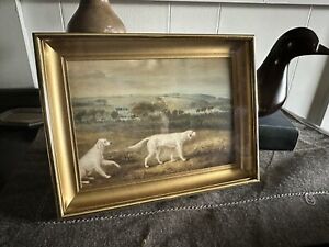 Vintage Gold 5x7 Frame Dogs Print mid century modern Scenic