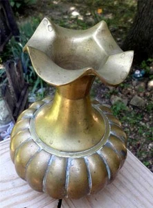 Vintage 8" Tall Brass Fluted Vase Nice Patina LOOK PS - Picture 1 of 1