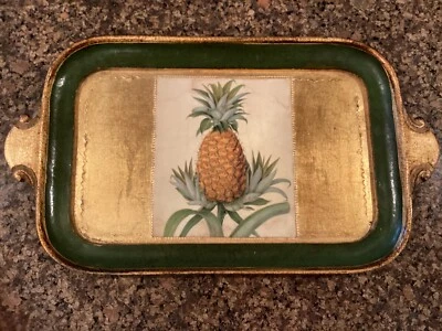 VIETRI Florentino Dorado Piña Grande Bandeja Madera 14 3/4” X 8” Italia Excelente Estado Foto 1 de 4