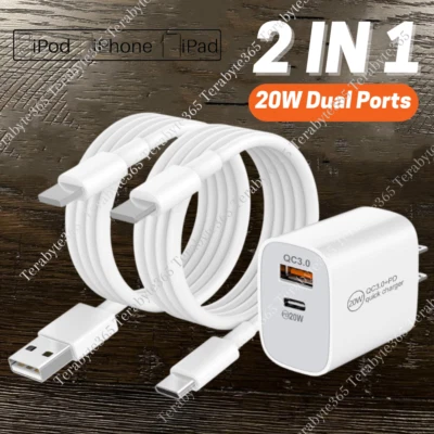 Fast Charger Kit For iPhone 14/13/12 PD 20W Dual Ports Adapter Charging Cord Lot - Image 1 of 4