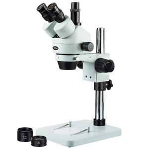 AmScope 3.5X-90X Zoom Trinocular Stereo Microscope with Table Pillar Stand - Picture 1 of 4