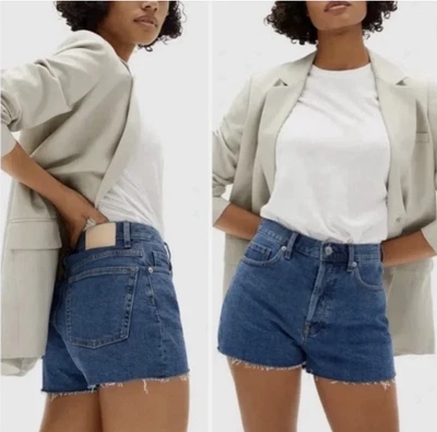 Nuevo con etiquetas Pantalones Cortos Everlane Para Mujer The Cheeky Cortos Rasgados Denim Tiro Alto Azul Talla 29 Foto 1 de 4