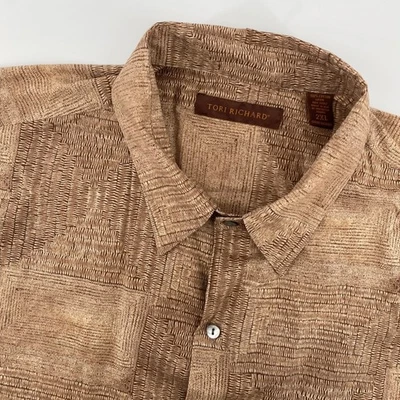 Tori Richard Mens 2XL Brown Textured Short Sleeve Button Up Shirt Cotton Lawn - Image 1 of 4