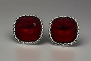 BRIGHTON SWAROVSKI SPARKLEVILLE DEEP BURGUNDY/MERLOT CRYST SLVR EARRINGS VG+✨VTG - Picture 1 of 9