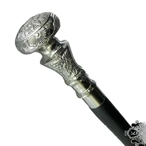 Vintage Antique Walking Cane Wooden Walking Stick Silver Brass Handle Knob Gift - Picture 1 of 4