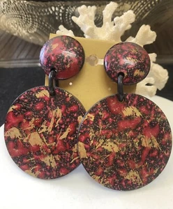 Vintage HUGE 1970s MOD POP ART “ABSTRACT CIRCLE DANGLE” CLIP EARRINGS (3”)-Rare - Picture 1 of 7