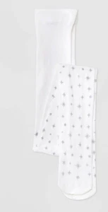 Medias de nailon estampadas con estrellas brillantes plateadas Cat & Jack blancas talla M (7-10) para niñas - Imagen 1 de 1