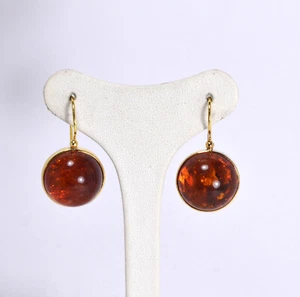 ORECCHINI ARGENTO 925 DORATO CON AMBRA 18 mm GANCETTO CON SICURA AGHT 0749 - Foto 1 di 3