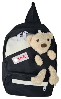 EINKAUFSZAUBER Kinder Rucksack Teddybär Schwarz - Teddy schaut neugierig aus dem Rucksack raus