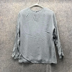 Giorgio Armani Shirt Women 10/44 Gray Henley Italy Long Sleeve Reverse Print - Picture 1 of 10