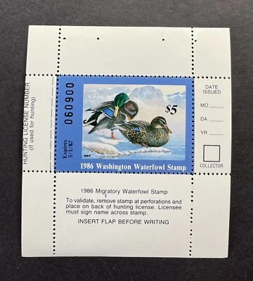 WTDstamps - 1986 WASHINGTON - State Duck Stamp - Lot1 - MNH **HUNTER TYPE** - Image 1 of 2