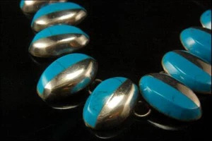 VINTAGE MODERNIST MEXICAN TAXCO BLAU TÜRKIS 925 STERLING HALSKETTE COLLIER MR - Bild 1 von 7