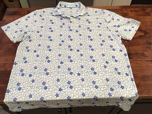 New JOHNNIE-O Polo Shirt, WHITE w/ PURPLE Flowers, XL - Picture 1 of 6
