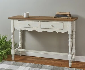 PRIMITIVE DISTRESSED WOOD FARMHOUSE WRITING DESK W\ DRAWERS CONSOLE TABLE WHITE - Picture 1 of 2