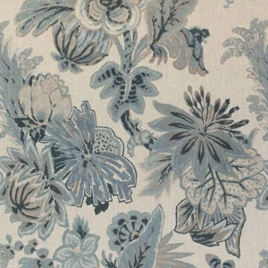 Thibaut Large Floral Linen Print Fabric- Floral Gala / Slate Blue 7 yds F910214 - Picture 1 of 6