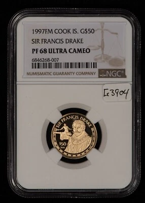 1997 Cook Islands Gold Coin - Sir Francis Drake -0.0863 AGW- NGC PF 68 - G3904 - Image 1 of 4
