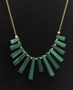 925 Sterling Silver/Gold Plated Natural Malachite Gemstone Fringe Necklace - Picture 1 of 9