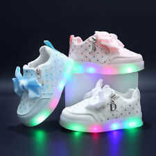Girls Kids Bowknot Shoes Toddler Light Up Luminous Trainers LED Flash Sneakers