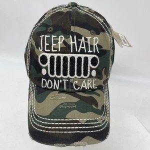 Kbethos  "Jeep Hair Don't Care"  Baseball Cap NWT Women Camo Distressed - Picture 1 of 7