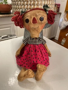 Homemade Rag Doll 15-inch Yarn Hair Watermelon Print Dress 2019 on Chest Signed - Picture 1 of 8