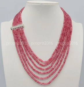 6 Rows Faceted 2x4mm Pink Watermelon Tourmaline Rondelle Beads Necklace 17-22'' - Picture 1 of 4