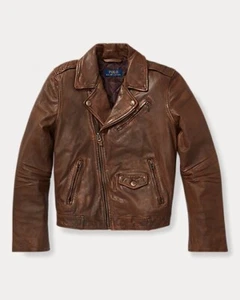 Polo Ralph Lauren Leather Boys Washed premium Leather Biker Motorcycle Jacket - Picture 1 of 4