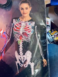 Women Skeleton Costume Bones Horror Long Dress —new Goth Look! Large