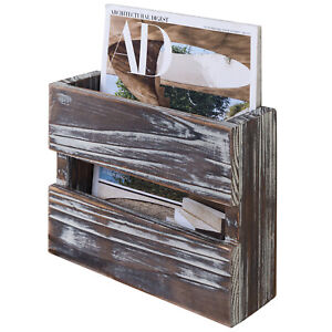 MyGift Rustic Torched Wood Wall Mounted Magazine Rack and Document Organizer