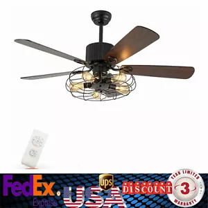 Retro Industrial Ceiling Fan Light Fixture FOR Restaurant Living Room Bedroom - Picture 1 of 9