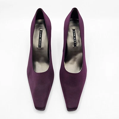 Zapatos de tacón alto NINE WEST púrpura satinado talla 9M R-Nightclubs carrete de colección punta cuadrada Foto 1 de 4