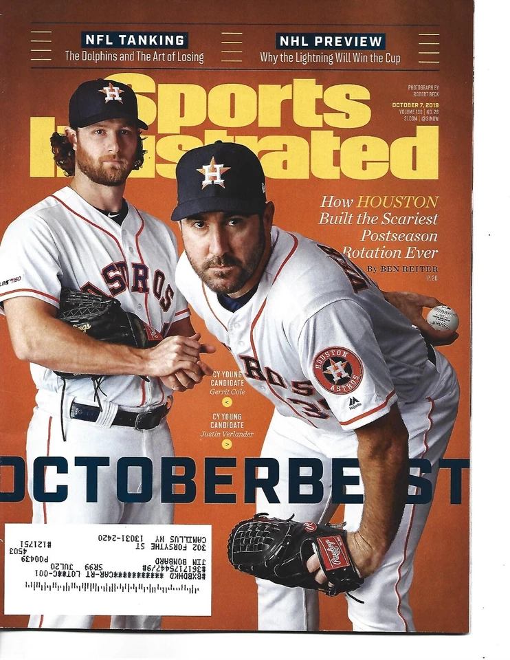 Houston Astros Verlander Cole 2019 Sports Illustrated NHL VISTA PREVIA CLASIFICACIONES NFL Foto 1 de 1