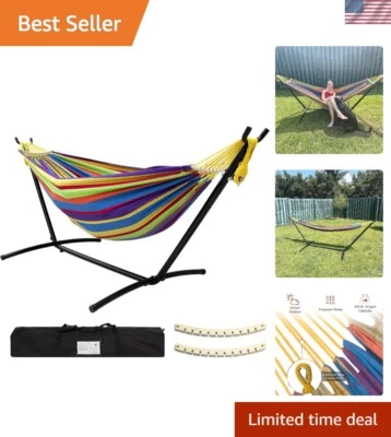 Portable Double Hammock with Steel Stand & Carry Bag for Outdoor Relaxation - Image 1 of 4