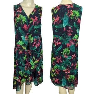 Chico's sleeveless asymmetrical abstract floral leaves summer dress sz 1 sz 8 - Picture 1 of 24