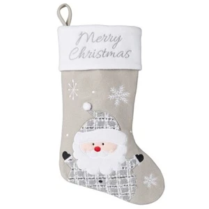 Merry Christmas Santa Gray Stockings Set Of 2 NEW - Picture 1 of 2